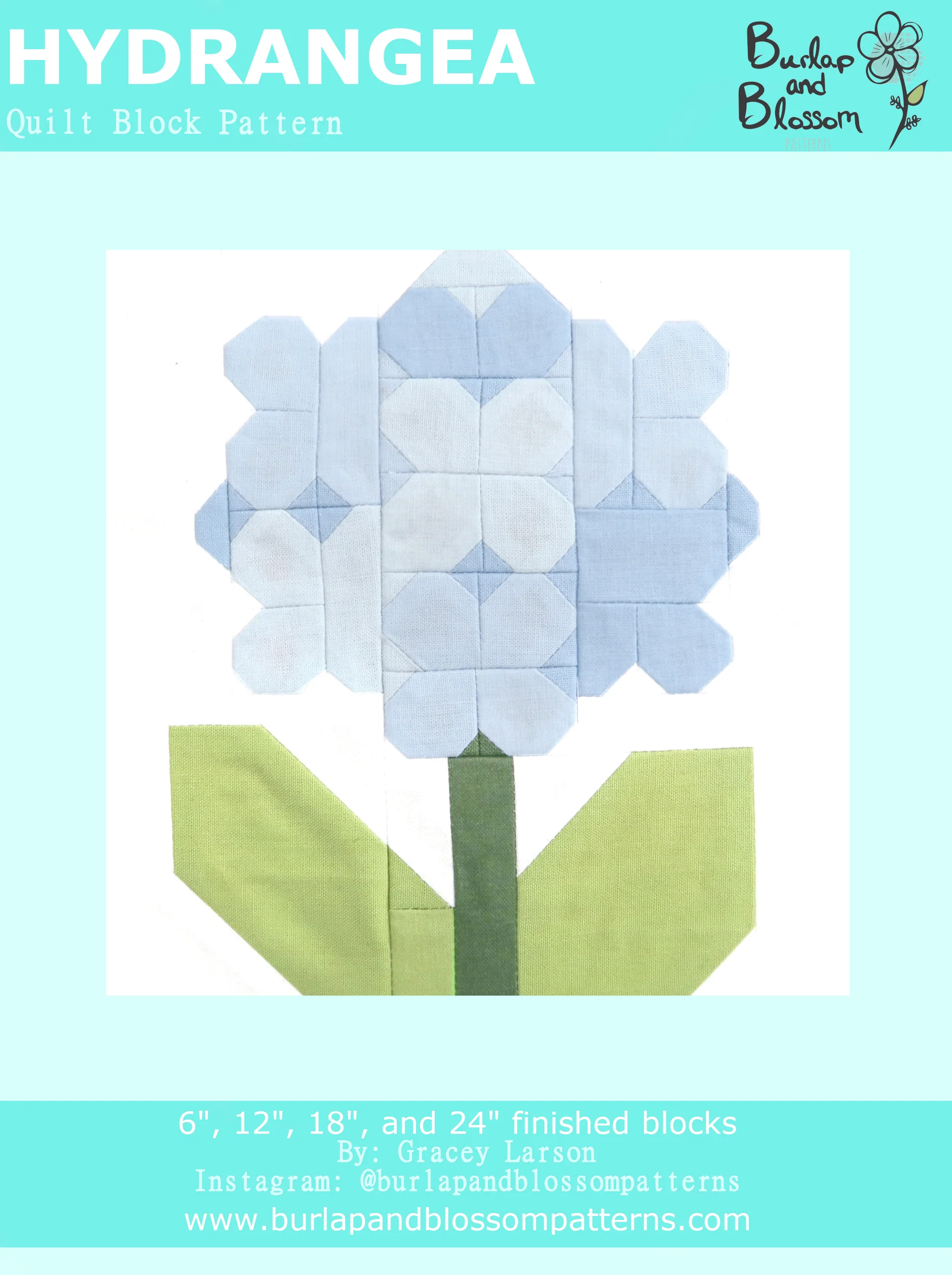 Pattern, Hydrangea Quilt Block by Burlap and Blossom (digital download)