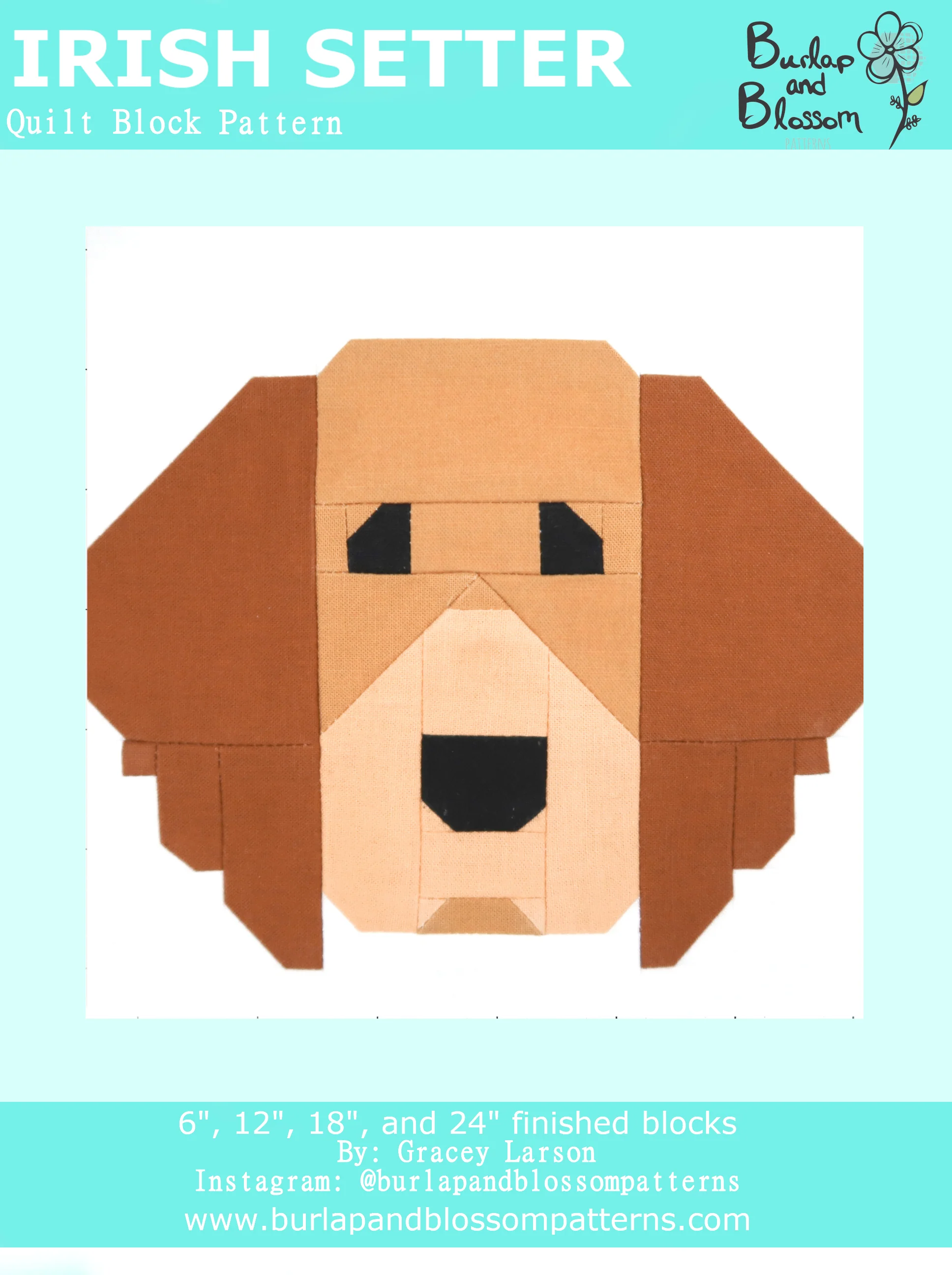 Pattern, Irish Setter Quilt Block by Burlap and Blossom (digital download)