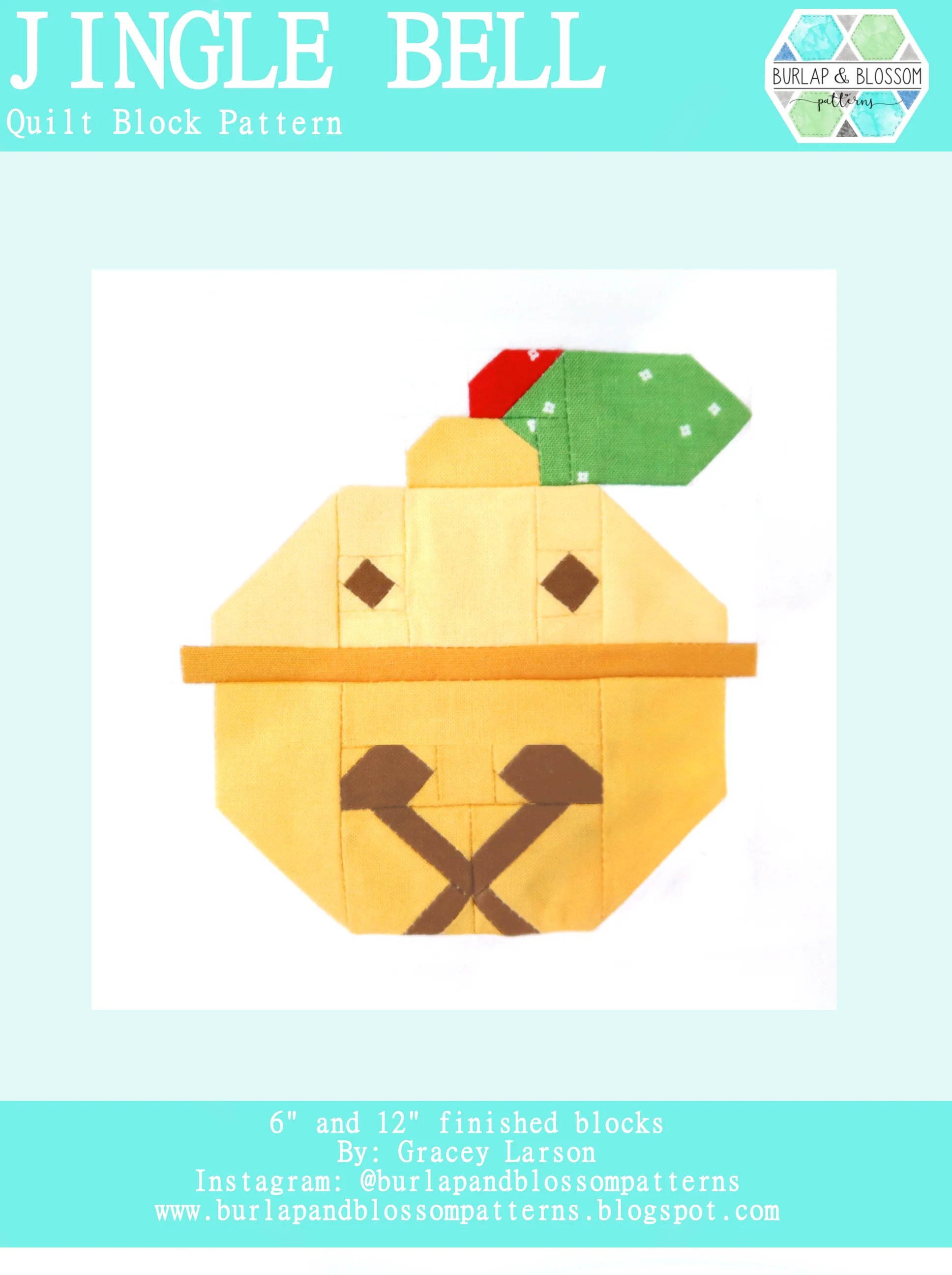 Pattern, Jingle Bell Quilt Block by Burlap and Blossom (digital download)