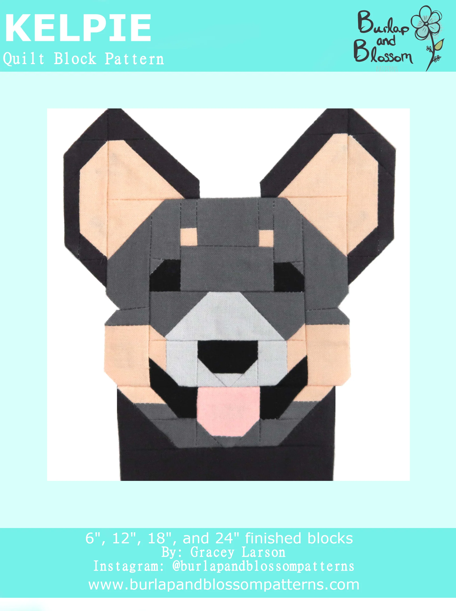 Pattern, Kelpie Quilt Block by Burlap and Blossom (digital download)