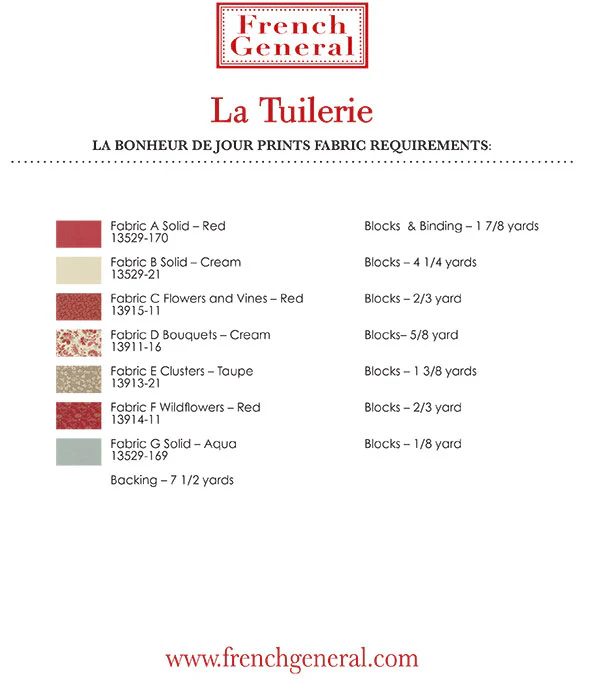 PATTERN, LA TUILERIE Quilt by French General - Image 2