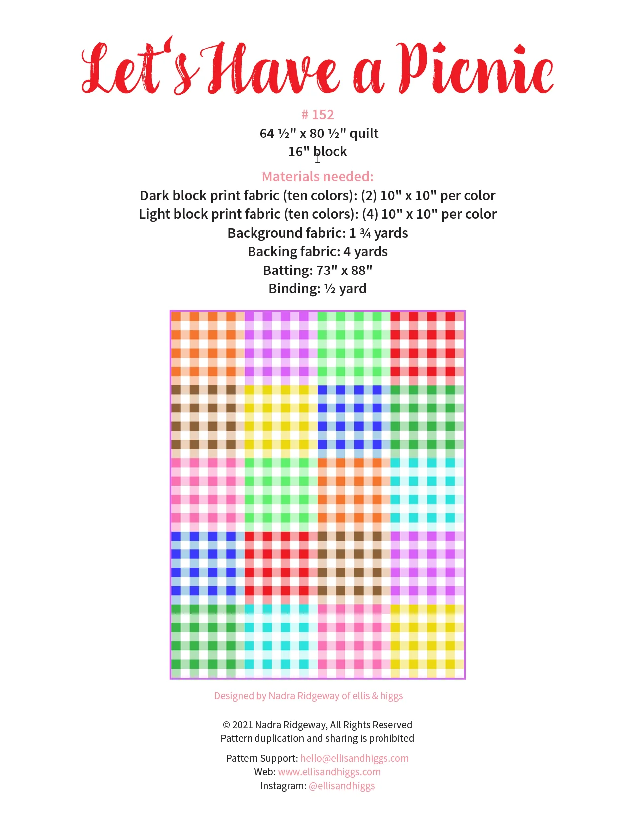 Pattern, Let's Have A Picnic Quilt by Ellis & Higgs (digital download) - Image 2