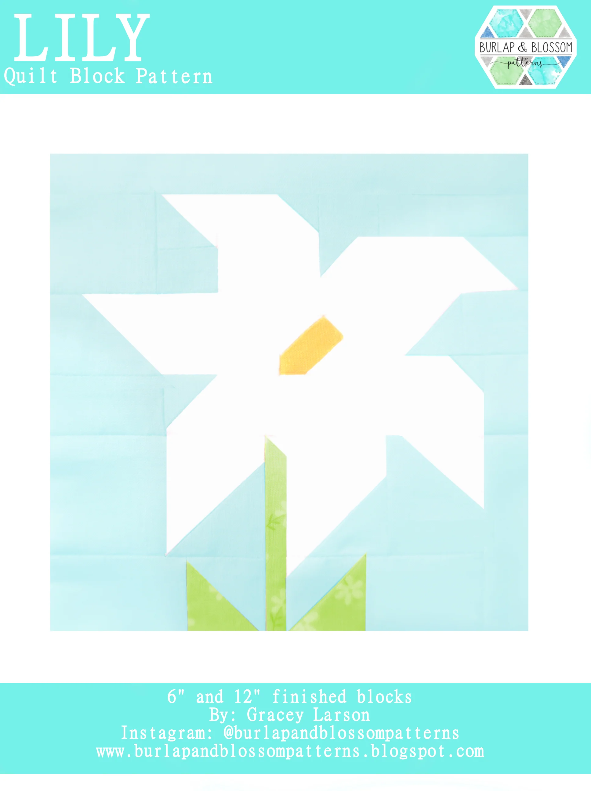 Pattern, Lily Quilt Block by Burlap and Blossom (digital download)