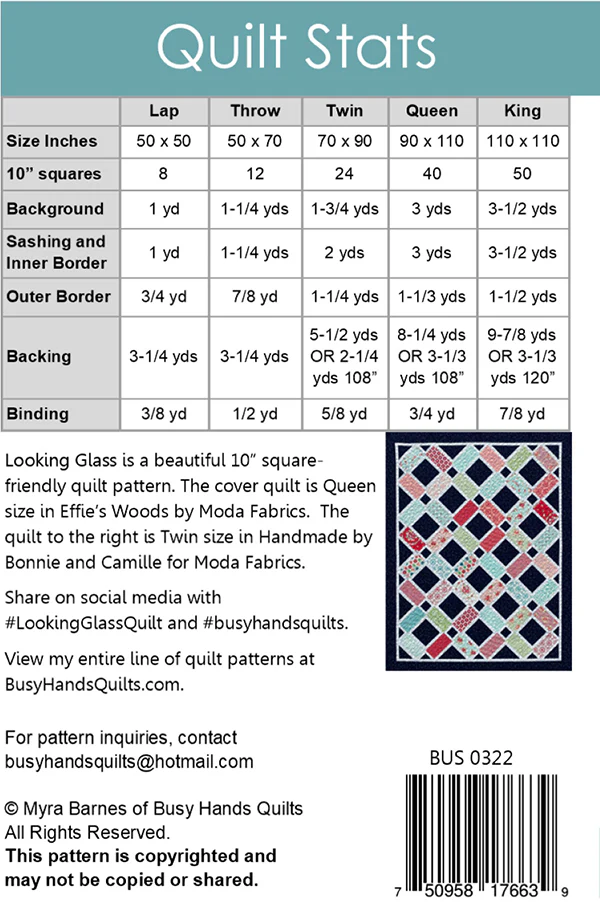 PATTERN - LOOKING GLASS by Myrna Barnes Busy Hands Quilts - Image 2