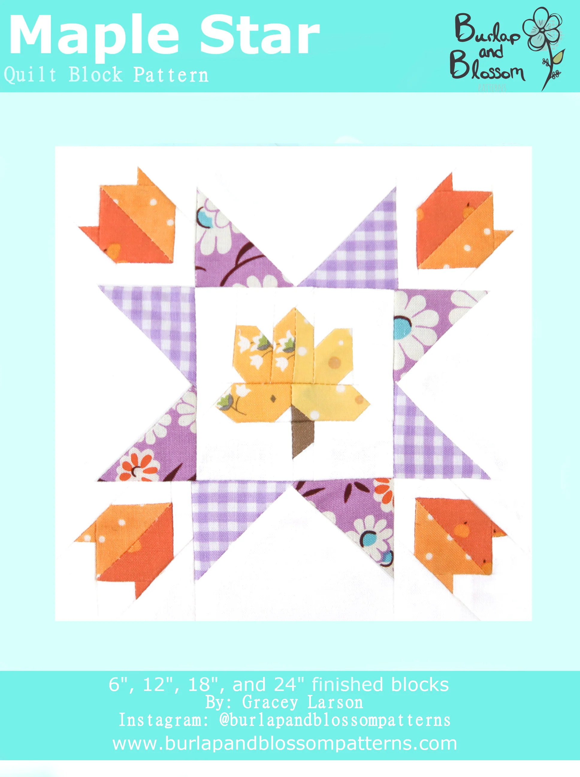Pattern, Maple Star Quilt Block by Burlap and Blossom (digital download)