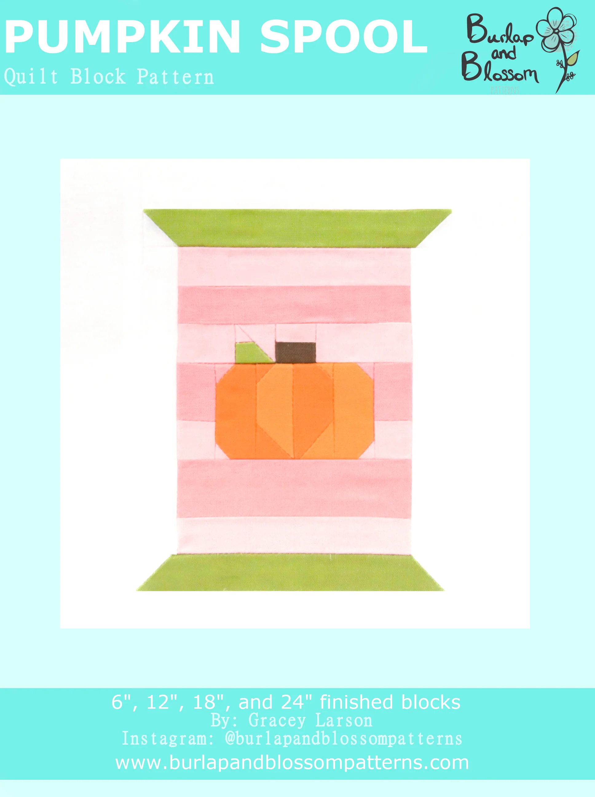 Pattern, Pumpkin Spool Quilt Block by Burlap and Blossom (digital download)