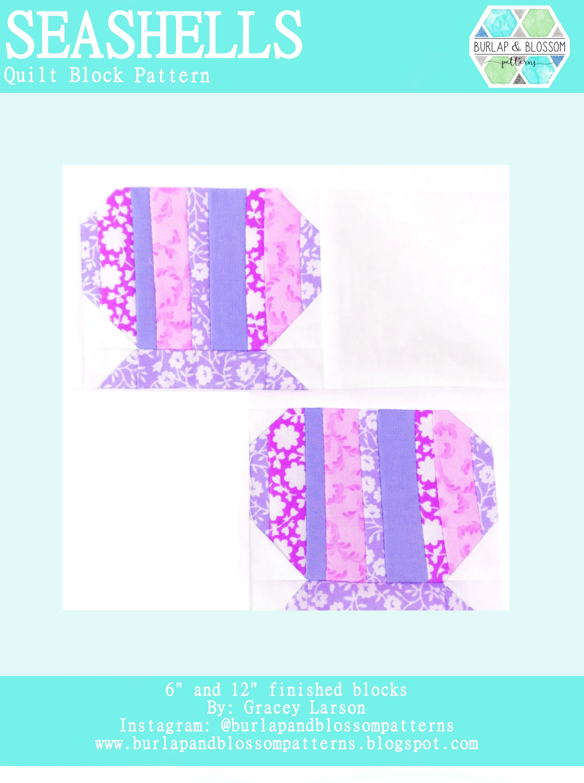 Pattern, Seashells Quilt Block by Burlap and Blossom (digital download)