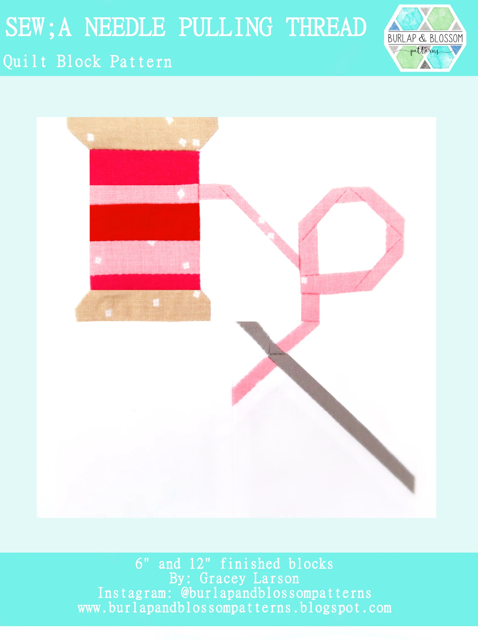 Pattern, Sew A Needle Pulling Thread Quilt Block by Burlap and Blossom (digital download)