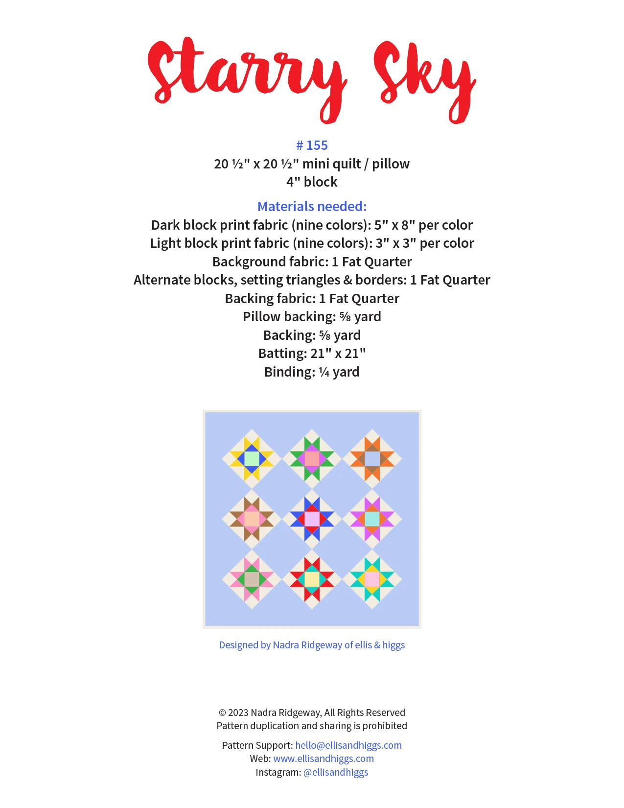 Pattern, Starry Sky Pillow Cover by Ellis & Higgs (digital download) - Image 2