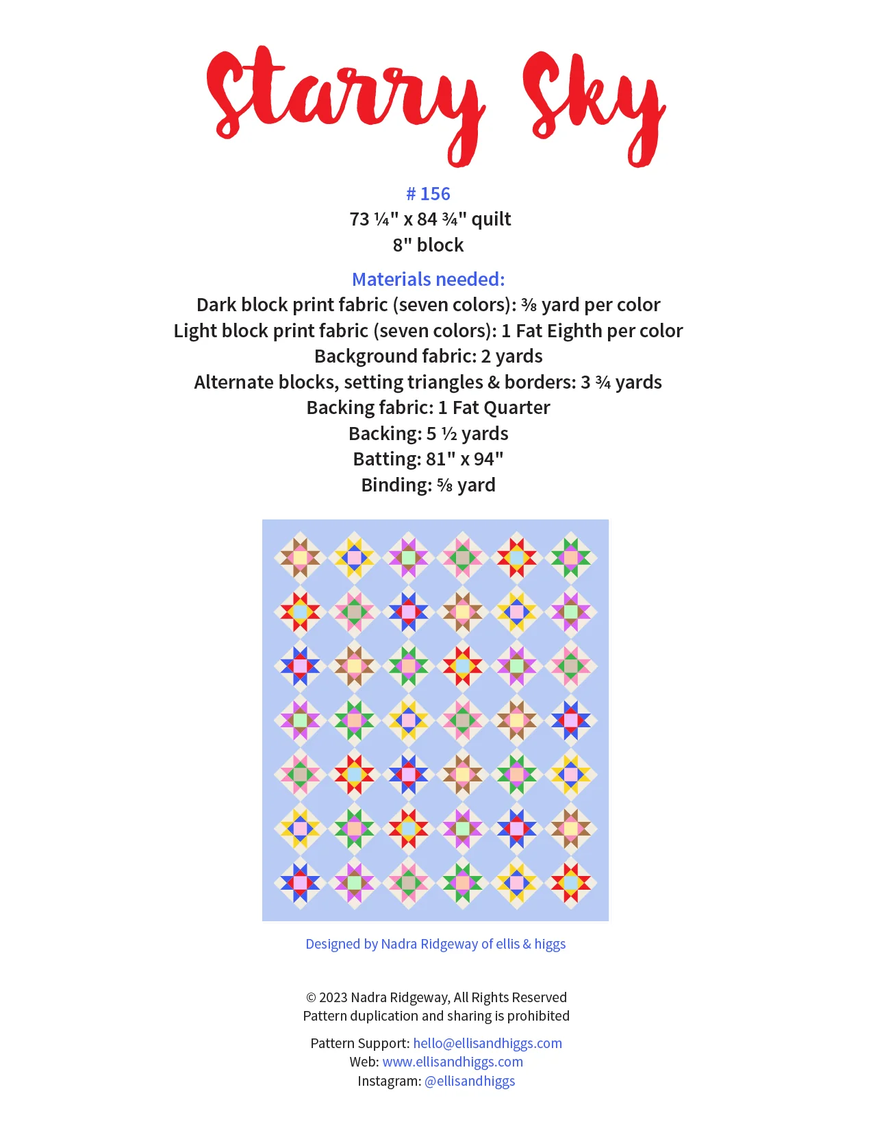 Pattern, Starry Sky Quilt by Ellis & Higgs (digital download) - Image 2