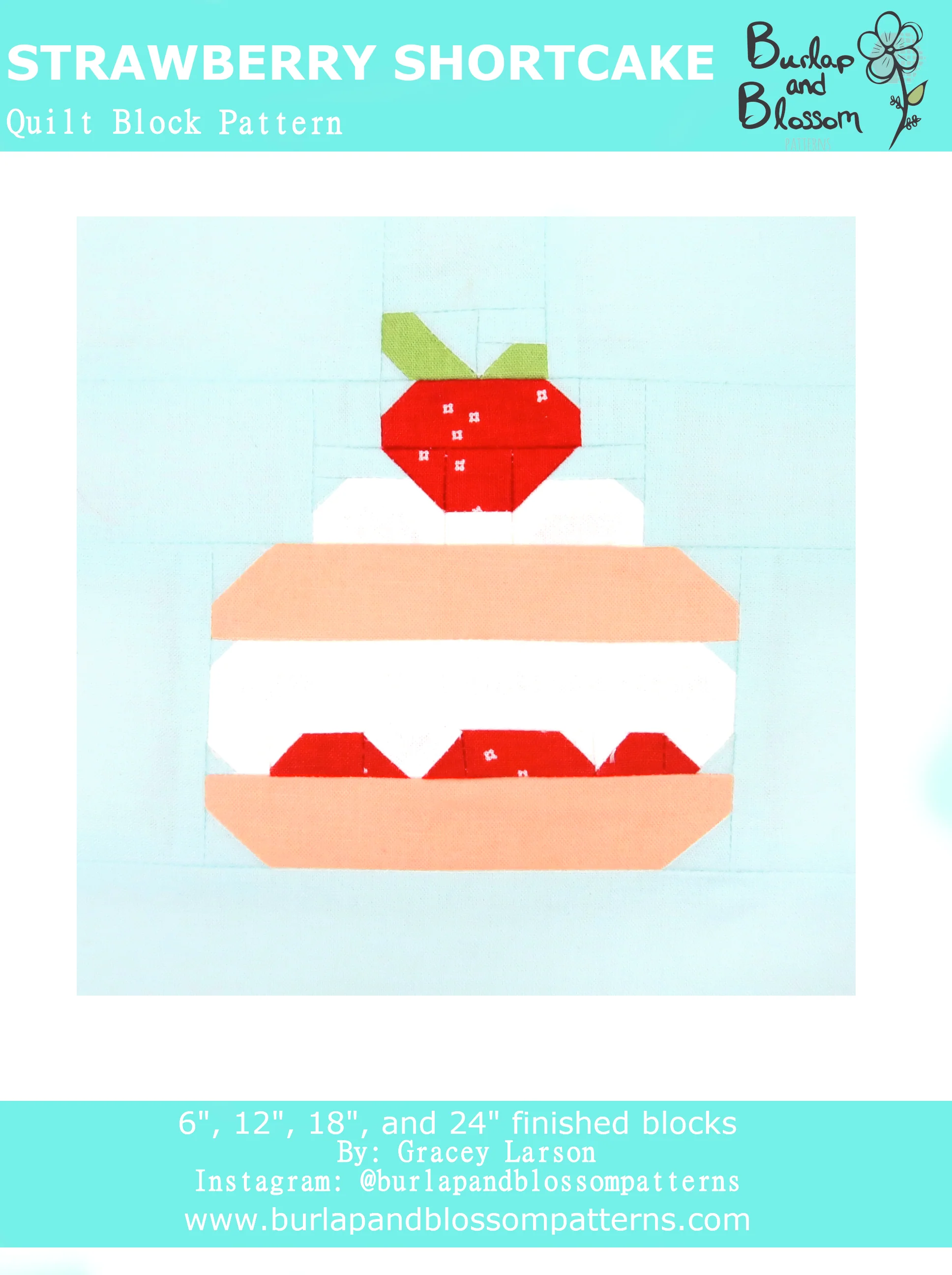 Pattern, Strawberry Shortcake Quilt Block by Burlap and Blossom (digital download)