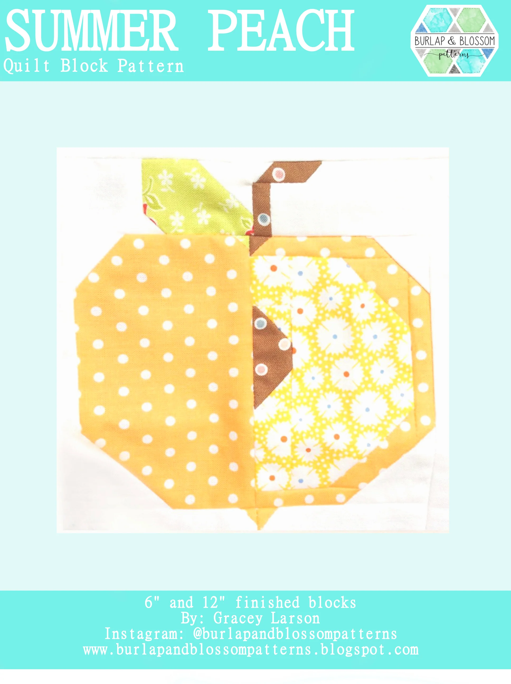 Pattern, Summer Peach Quilt Block by Burlap and Blossom (digital download)