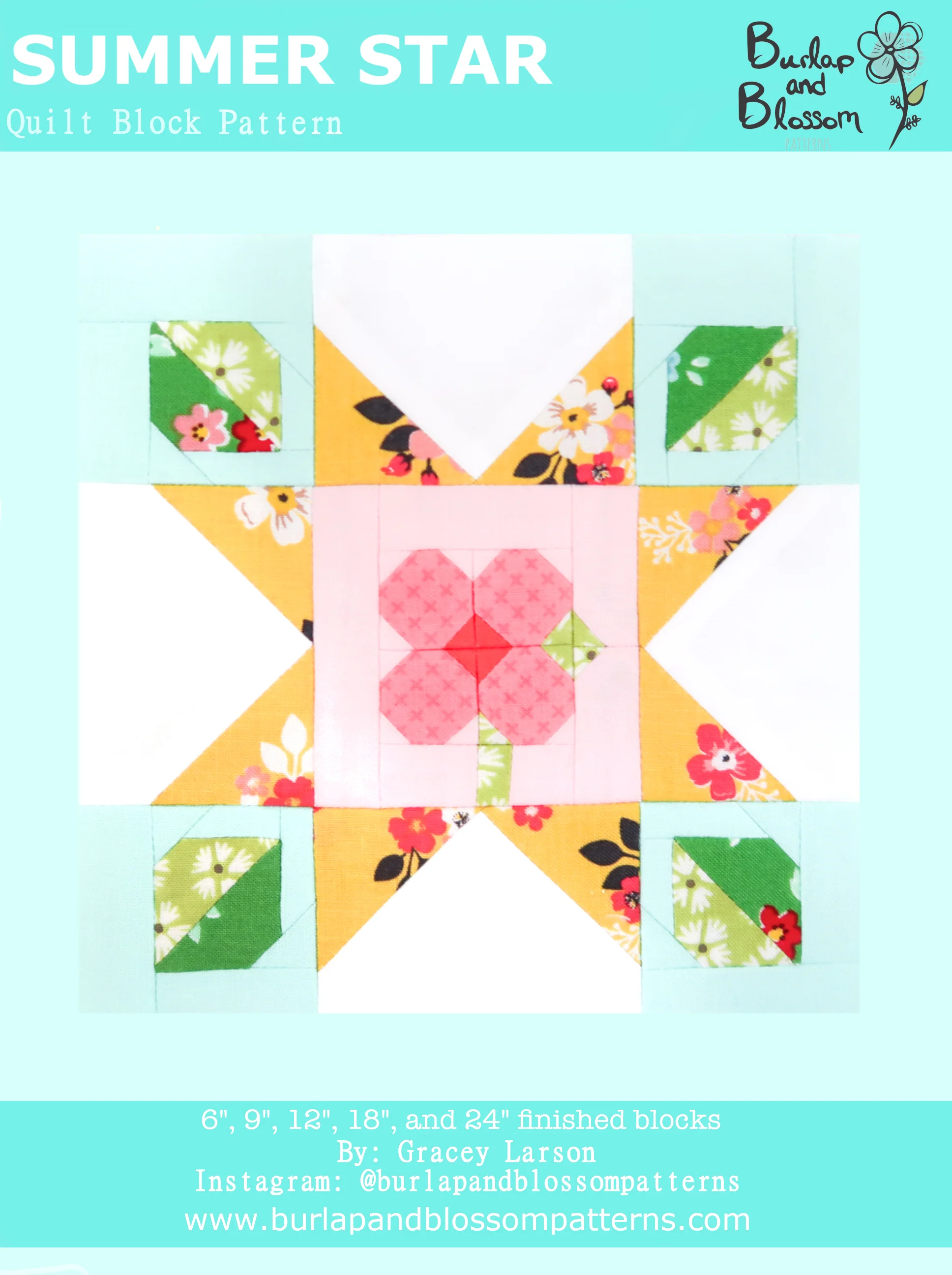 Pattern, Summer Star Quilt Block by Burlap and Blossom (digital download)
