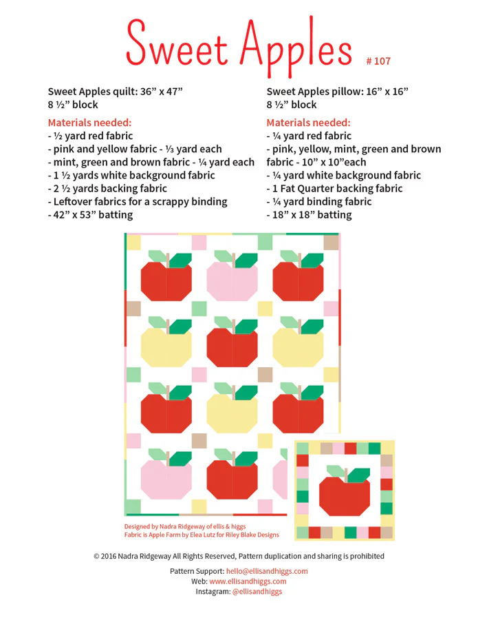 Pattern, Sweet Apples Quilt & Pillow Cover by Ellis & Higgs (digital download) - Image 2