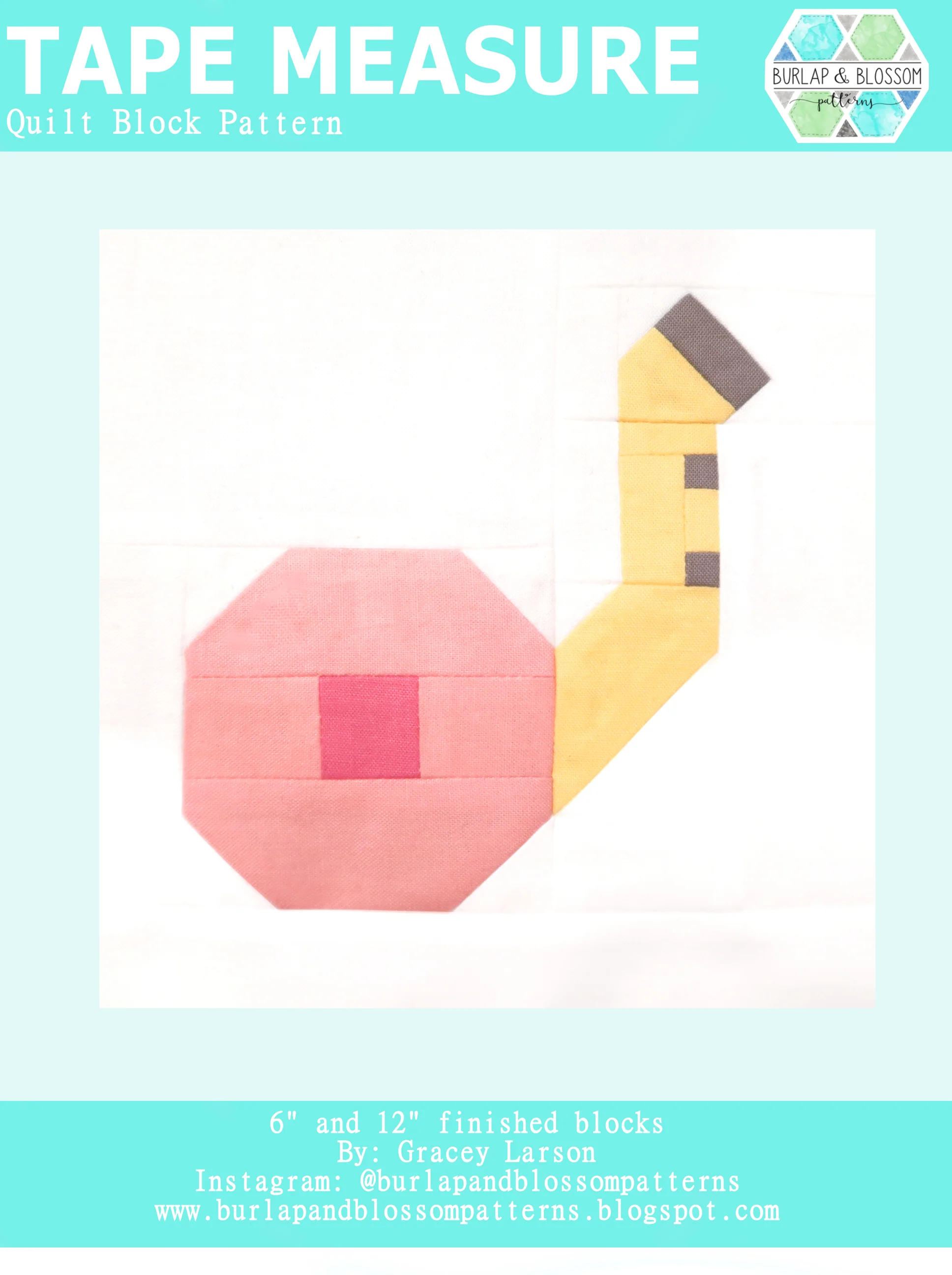 Pattern, Tape Measure Quilt Block by Burlap and Blossom (digital download)