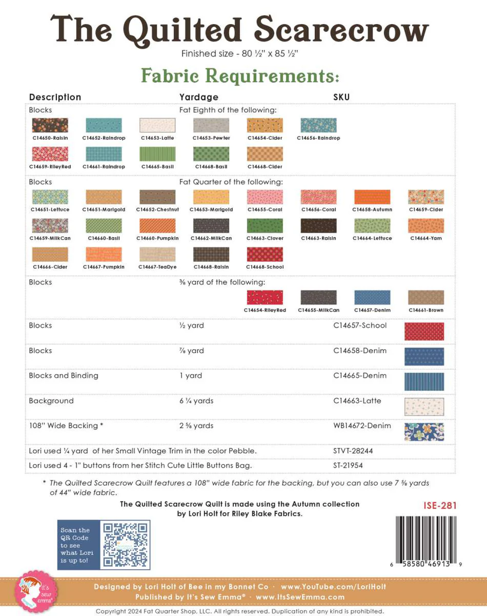 PATTERN, The Quilted Scarecrow Quilt Pattern by Lori Holt (ISE-281) - Image 2