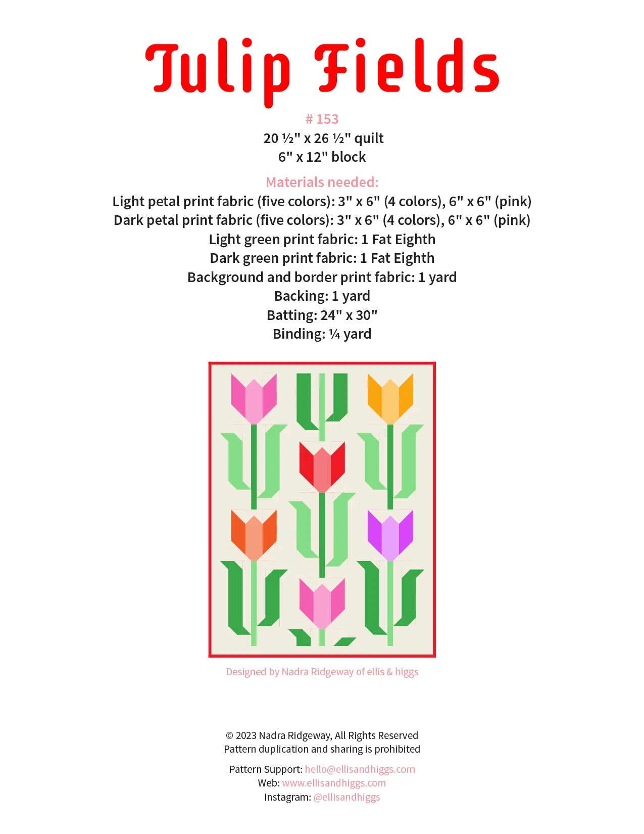 Pattern, Tulip Fields Mini Quilt by Ellis & Higgs (digital download) - Image 2