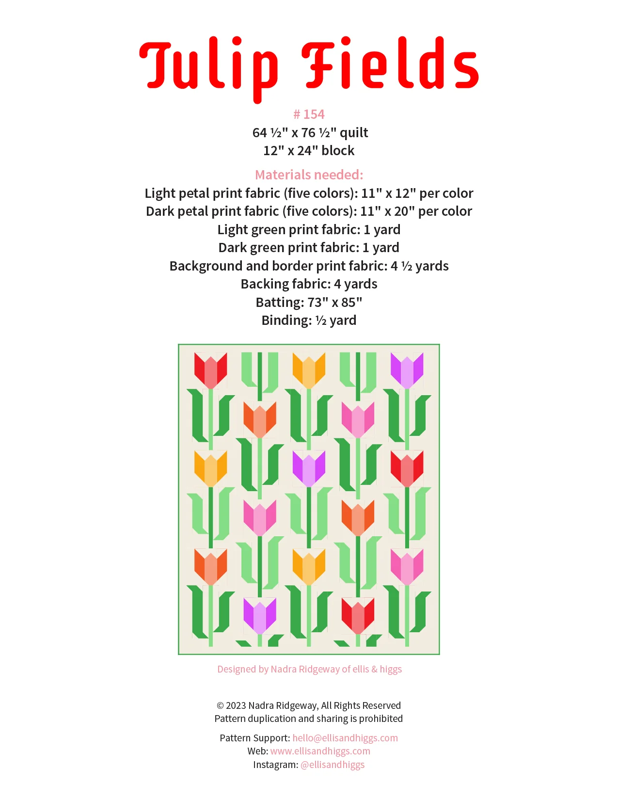 Pattern, Tulip Fields Quilt by Ellis & Higgs (digital download) - Image 2