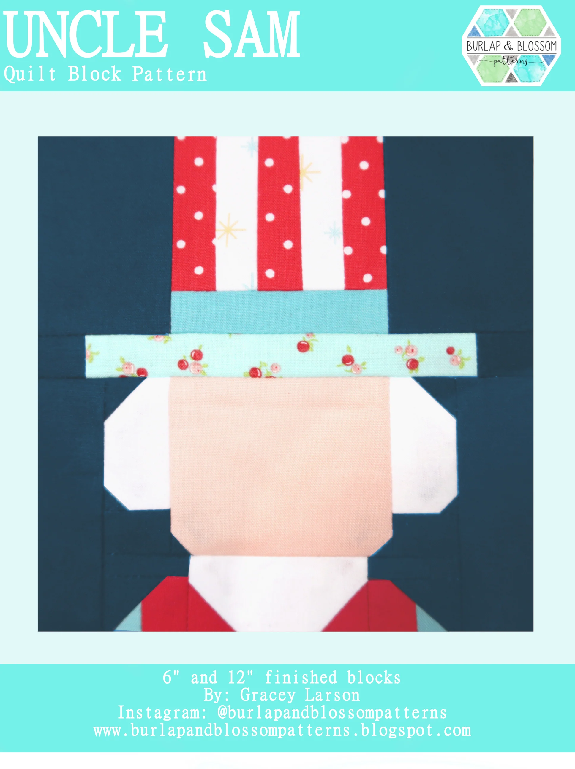 Pattern, Uncle Sam Quilt Block by Burlap and Blossom (digital download)