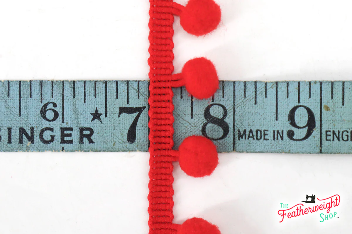 Pom-Pom Trim, RED 3/8" Ball - Image 2