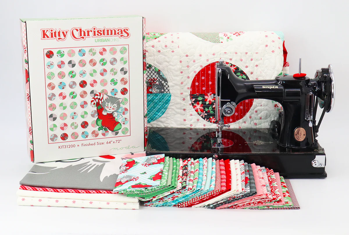Quilt Kit, Kitty Christmas Boxed Set of Fabric + Pattern & Templates - Image 2