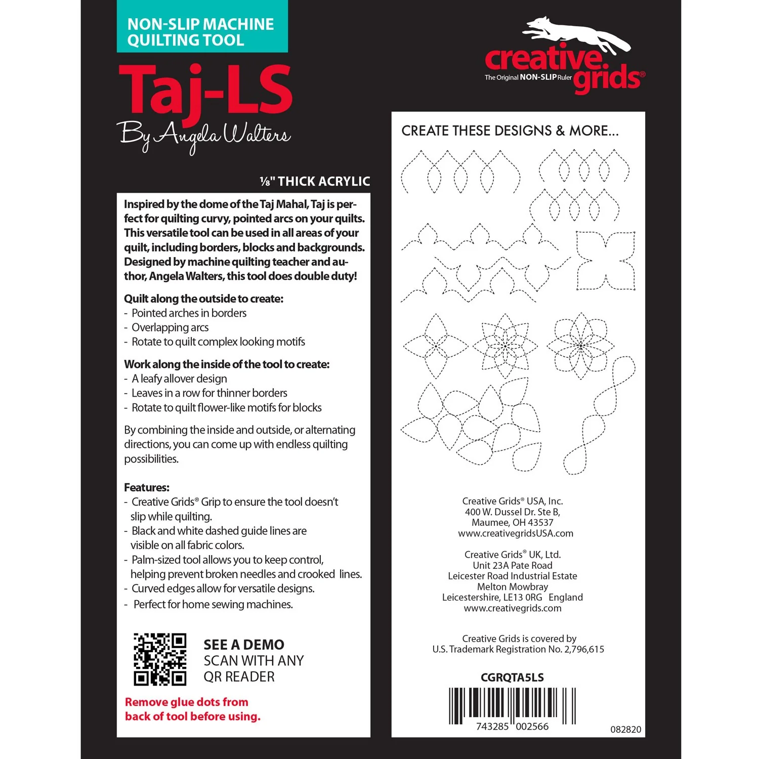 Quilting Ruler, Creative Grids TAJ for Modern Low Shank Machines - Image 2