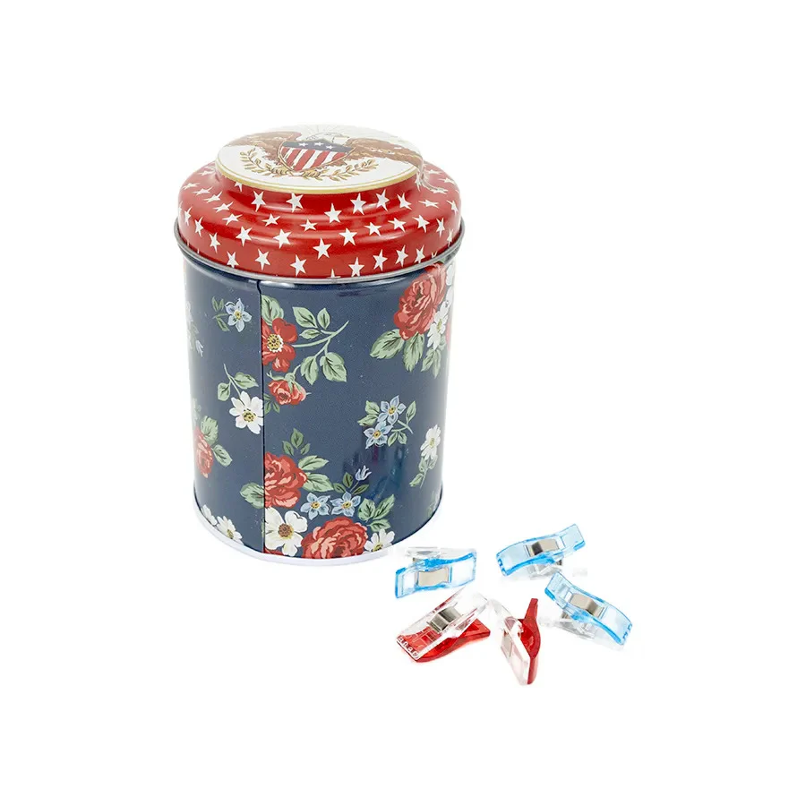 Quilty Clips, INDEPENDENCE Floral Tin with 100 ct. - Red and Blue - Image 2