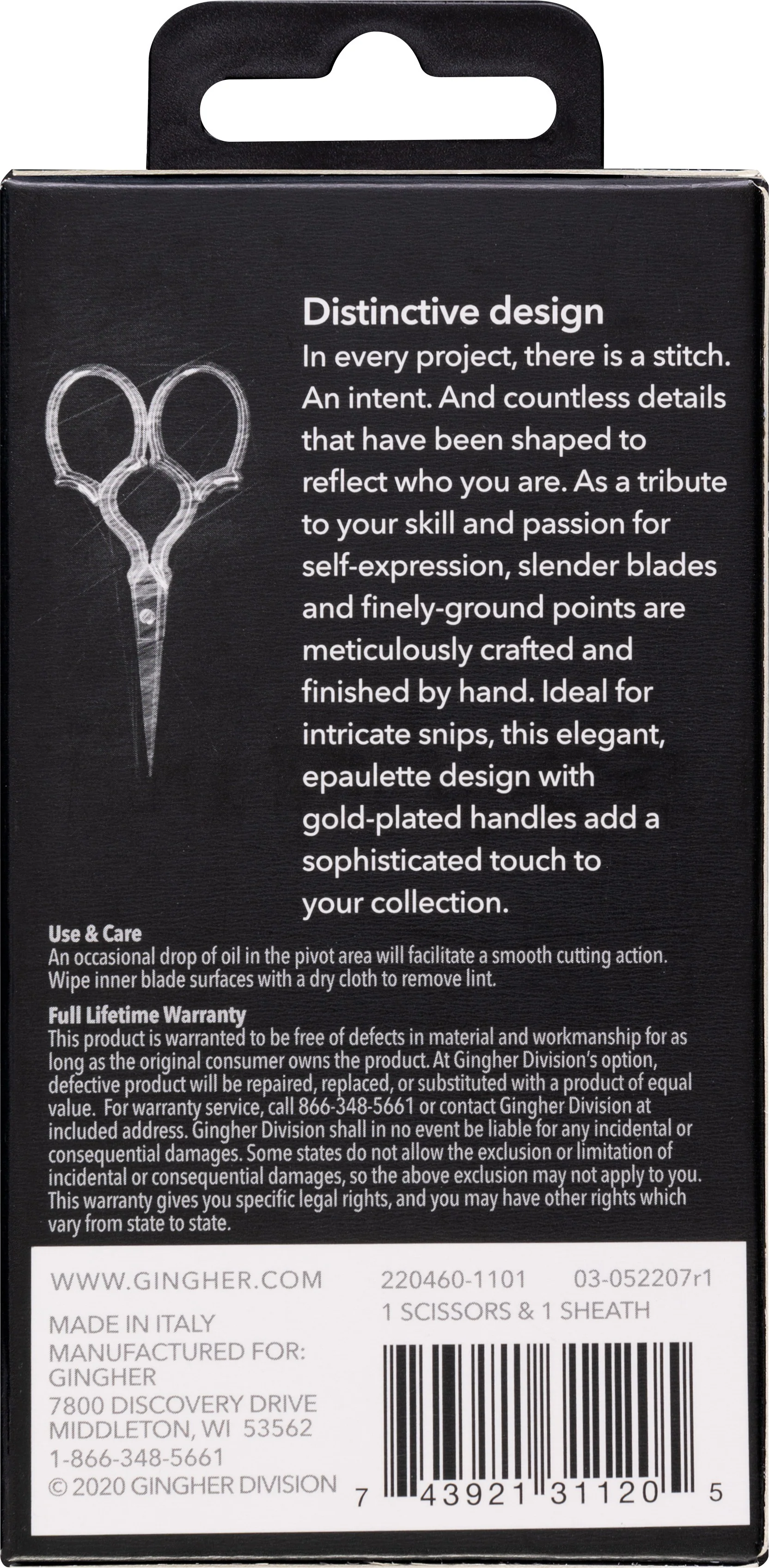 Scissors, Gingher 3.5 inch Epaulette Embroidery - Gold Handle - Image 2