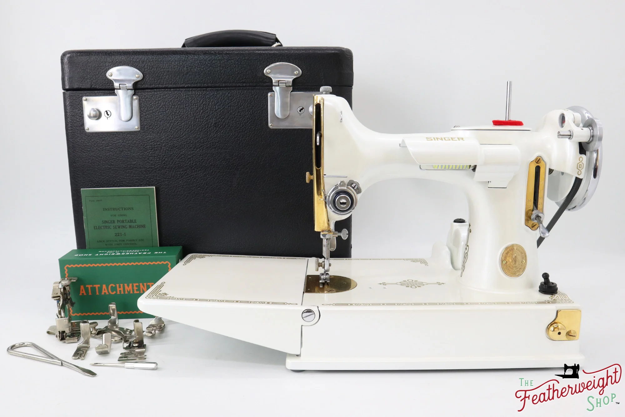 Singer Featherweight 221, AD883*** - Fully Restored in Cloud, Gold-Plated! - Image 5