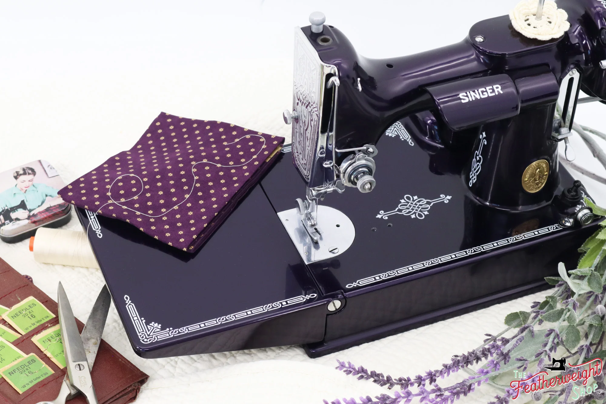Singer Featherweight 221, AE306*** - Fully Restored in Black Iris - Image 2