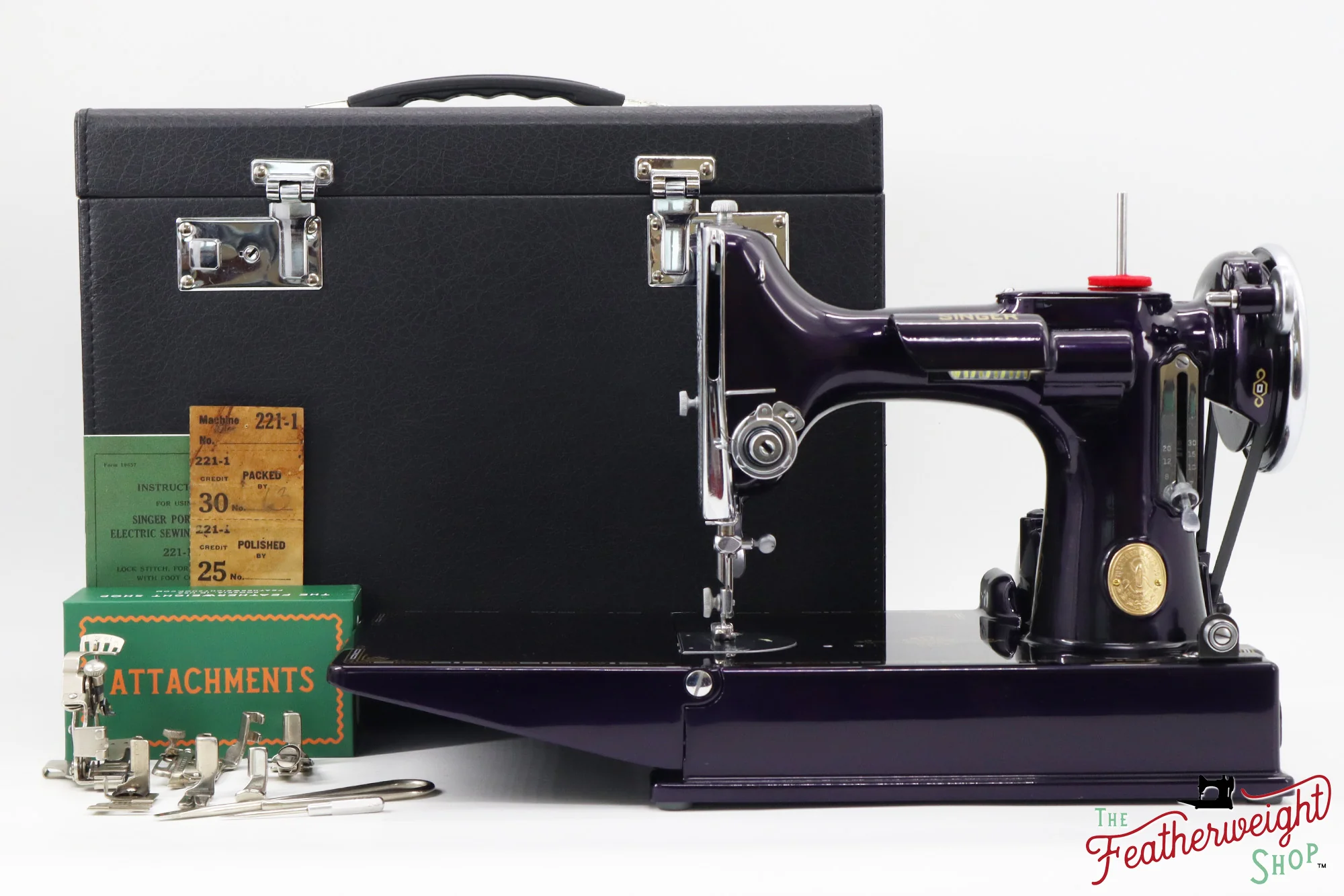 Singer Featherweight 221, AE408*** - Fully Restored in Black Iris - Image 2
