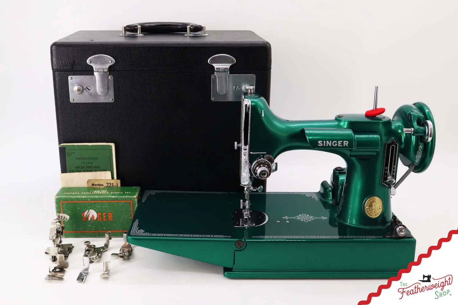 Singer Featherweight 221 AH053*** - Fully Restored in Emerald Green - Image 2