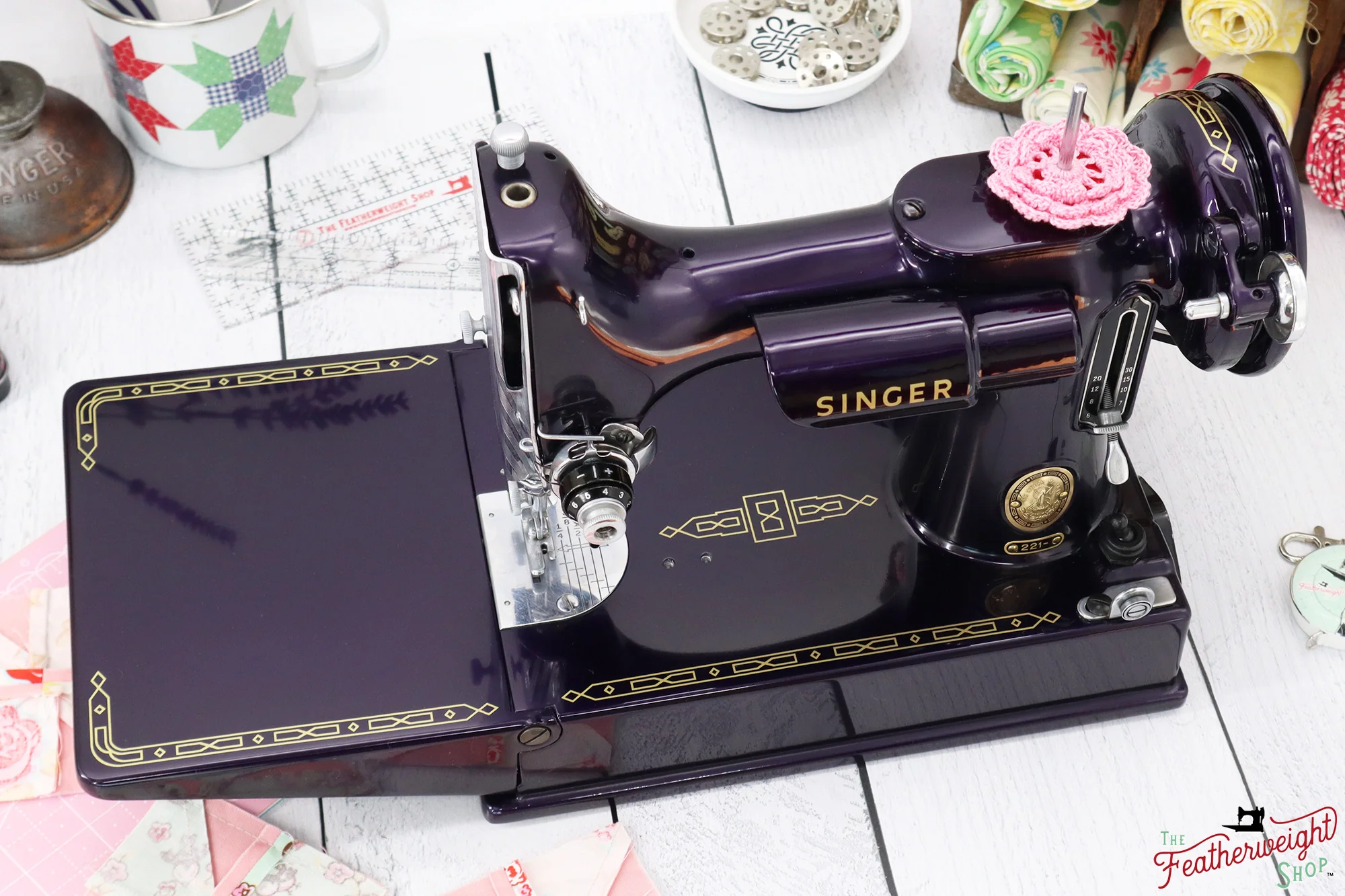 Singer Featherweight 221, AM180*** - Fully Restored in Black Iris - Image 2