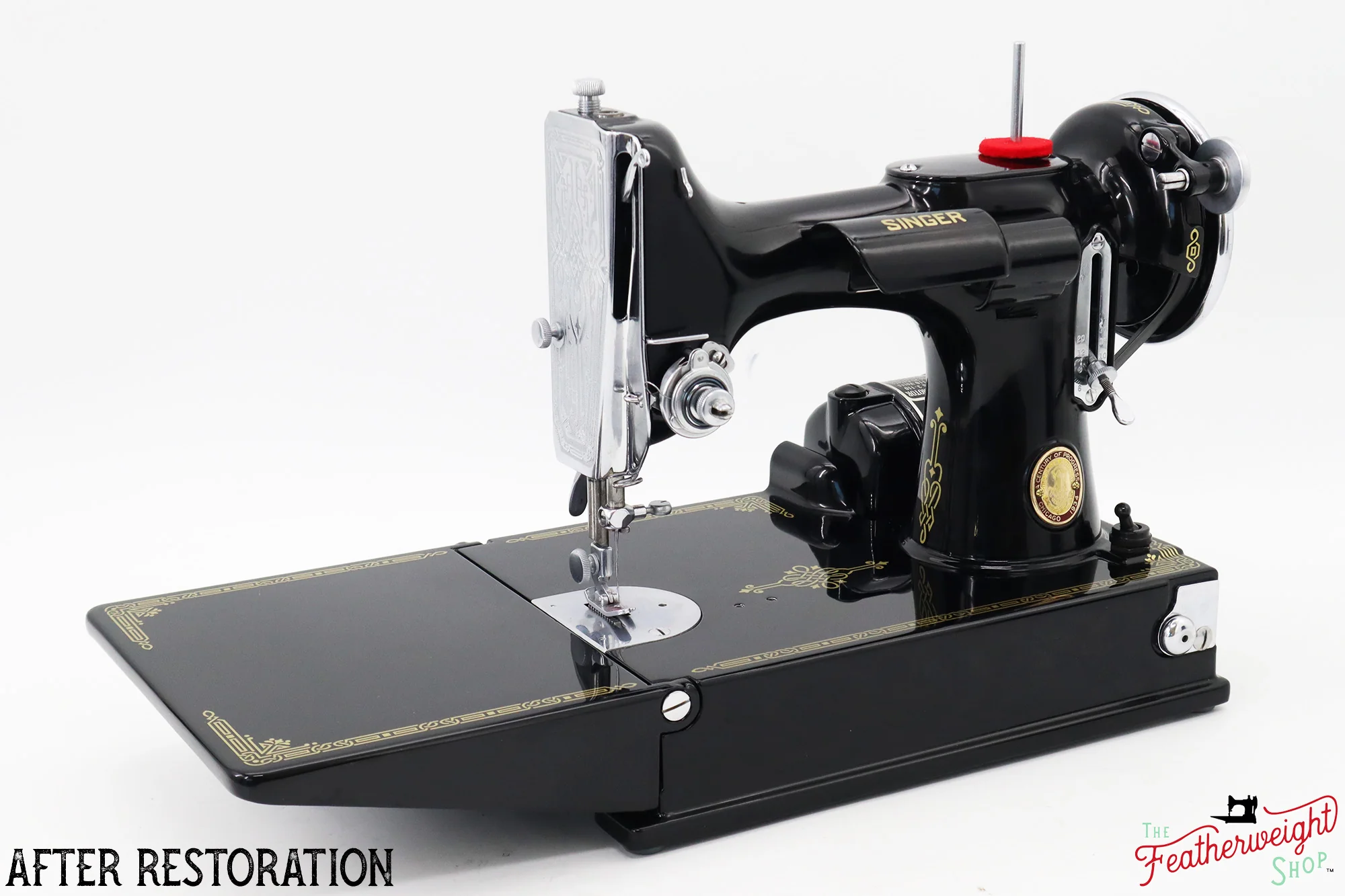 Singer Featherweight 221, Chicago World's Fair, Fully Restored in Gloss Black, AD547*** - RARE - Image 7