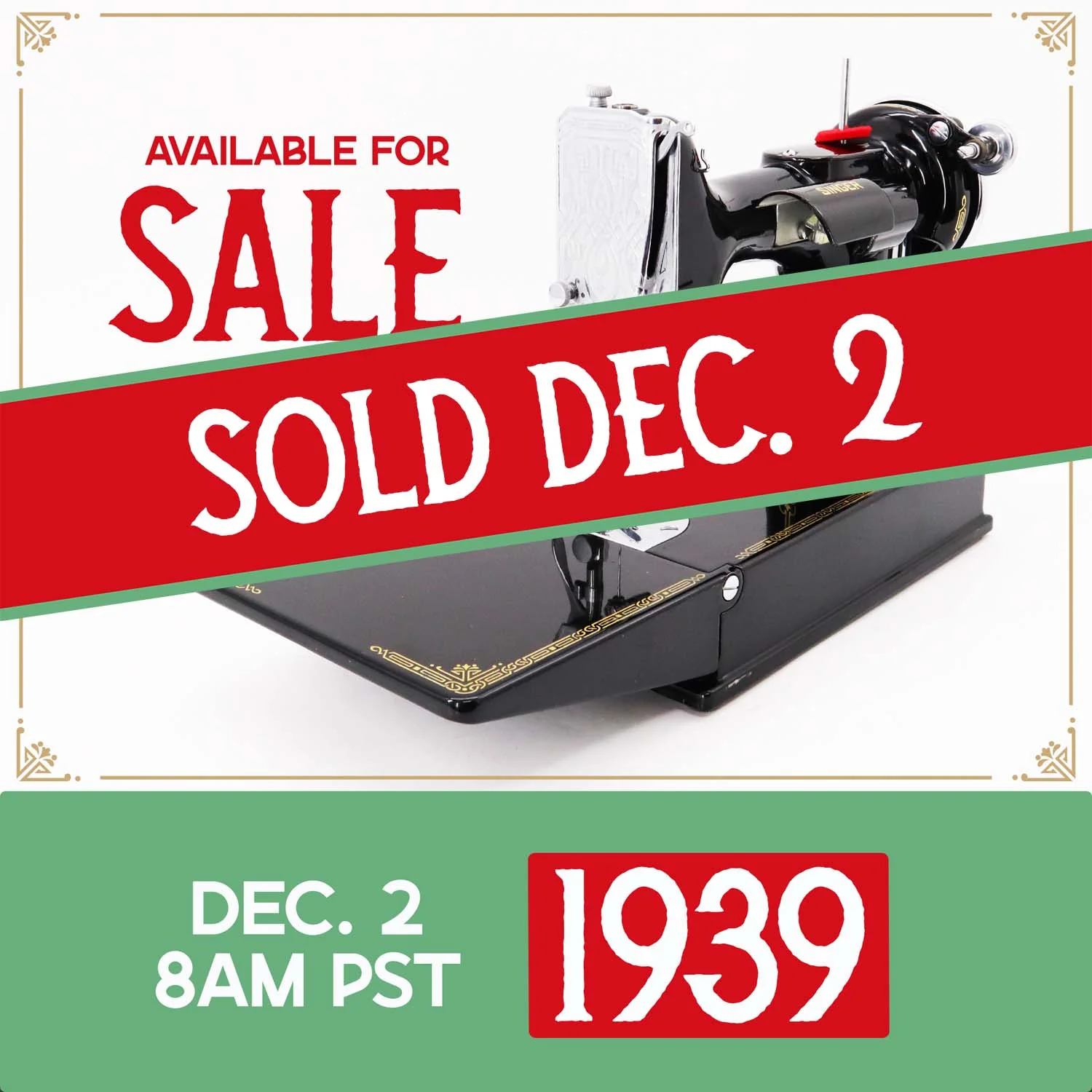 Singer Featherweight 221 Sewing Machine, AF378*** - 1939