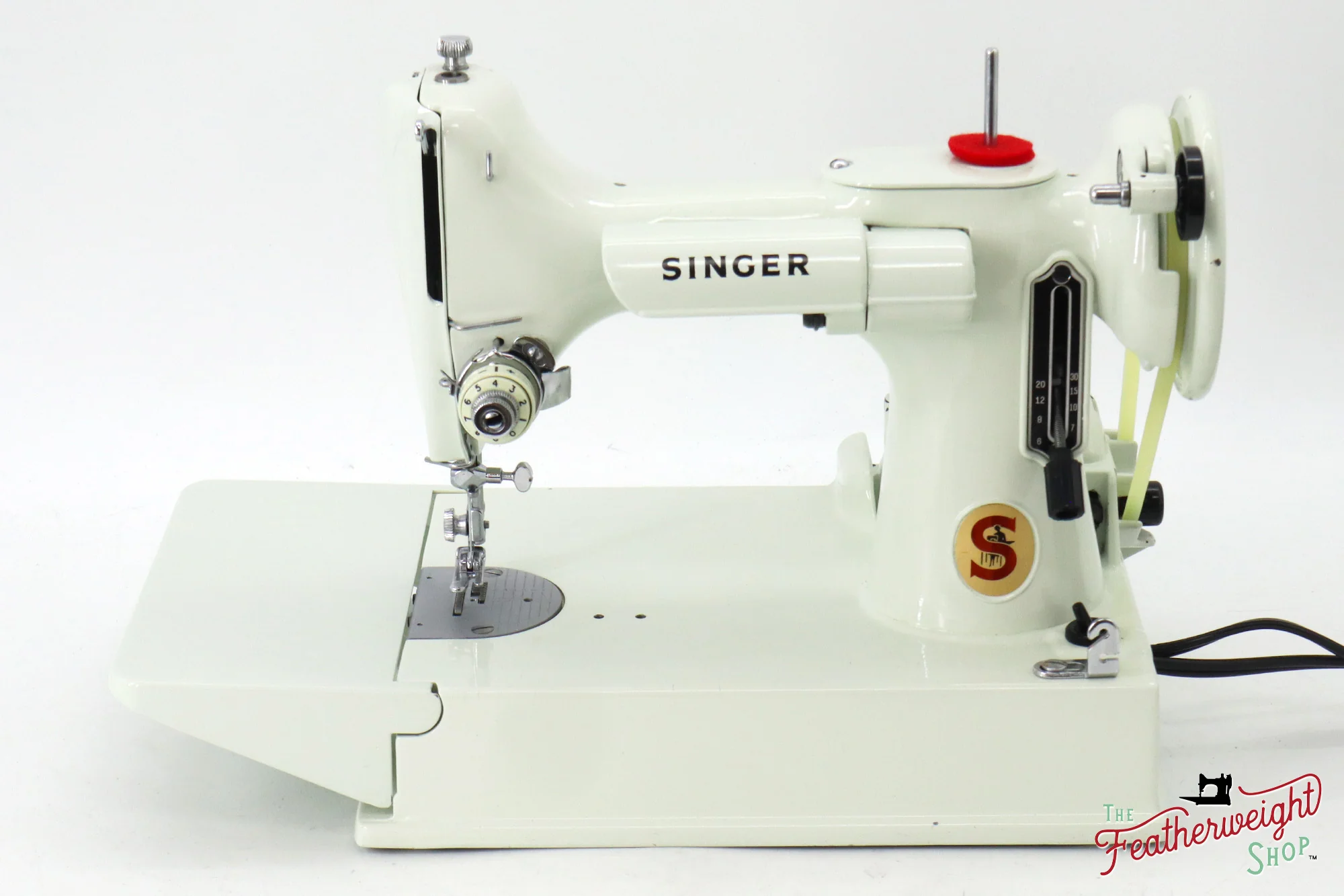 Singer Featherweight 221K Sewing Machine, British WHITE EV9858** - Image 2