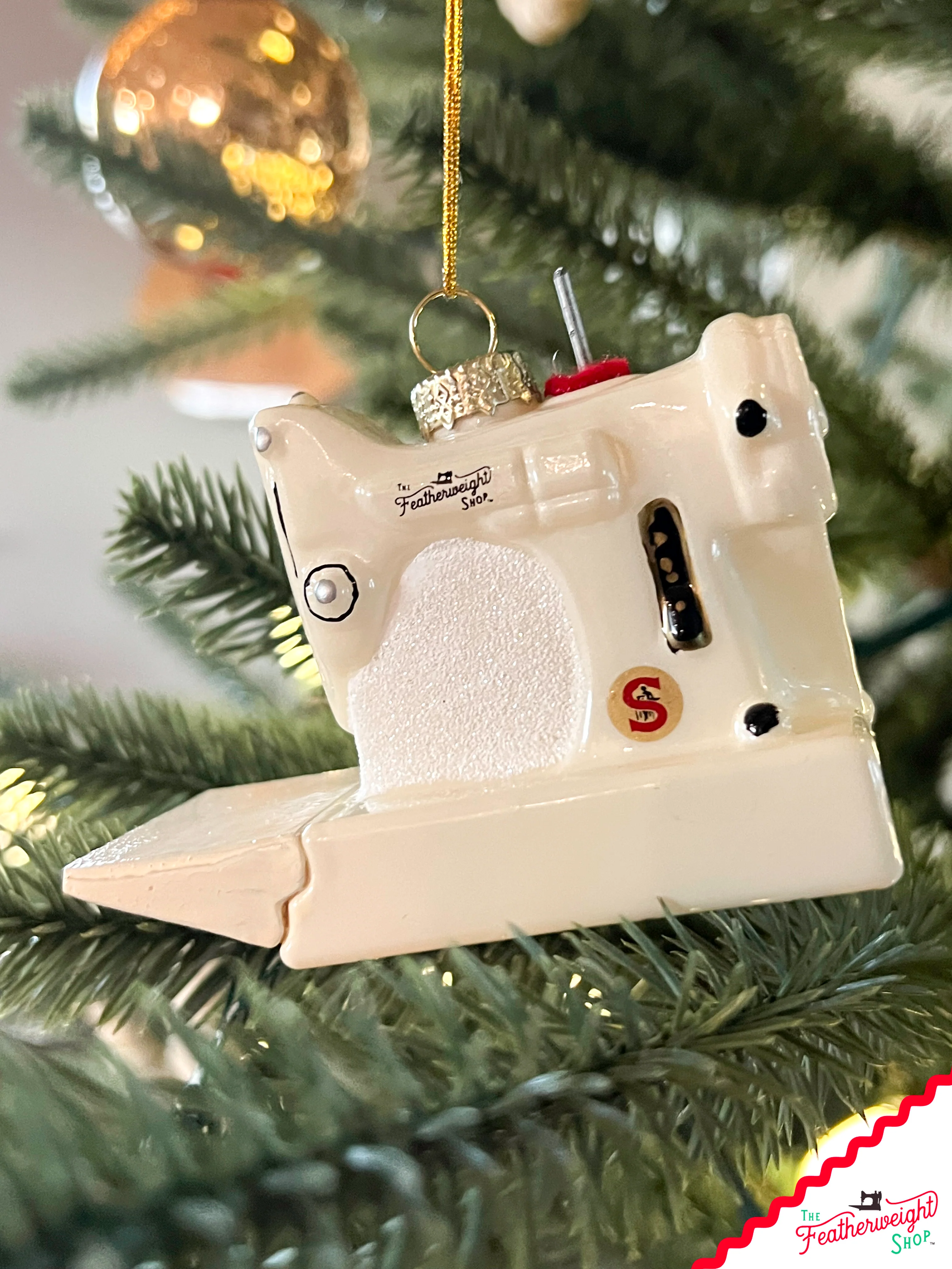 Christmas ORNAMENT, White Singer Featherweight Blown Glass Collectible - Image 3
