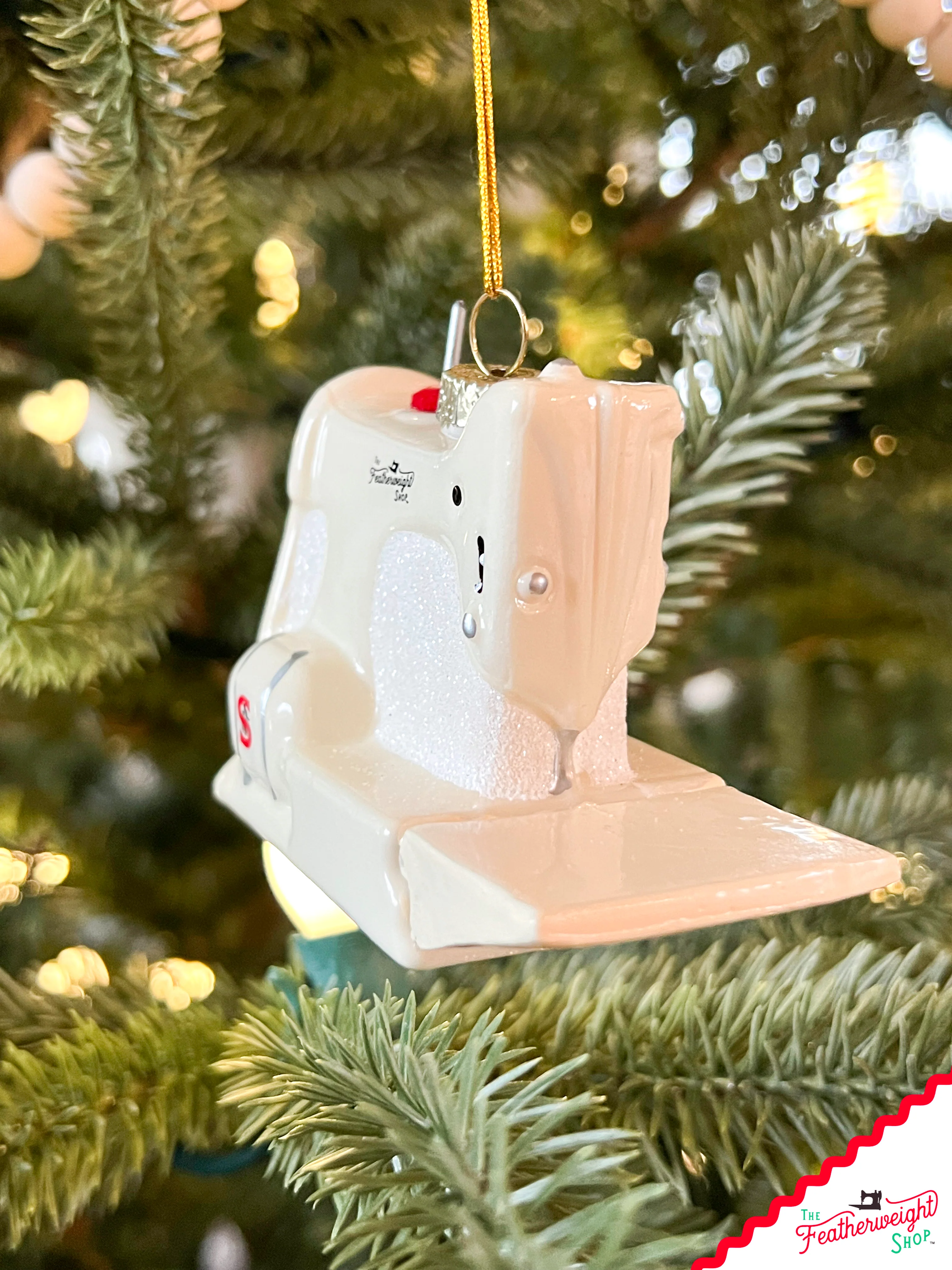 Christmas ORNAMENT, White Singer Featherweight Blown Glass Collectible - Image 5