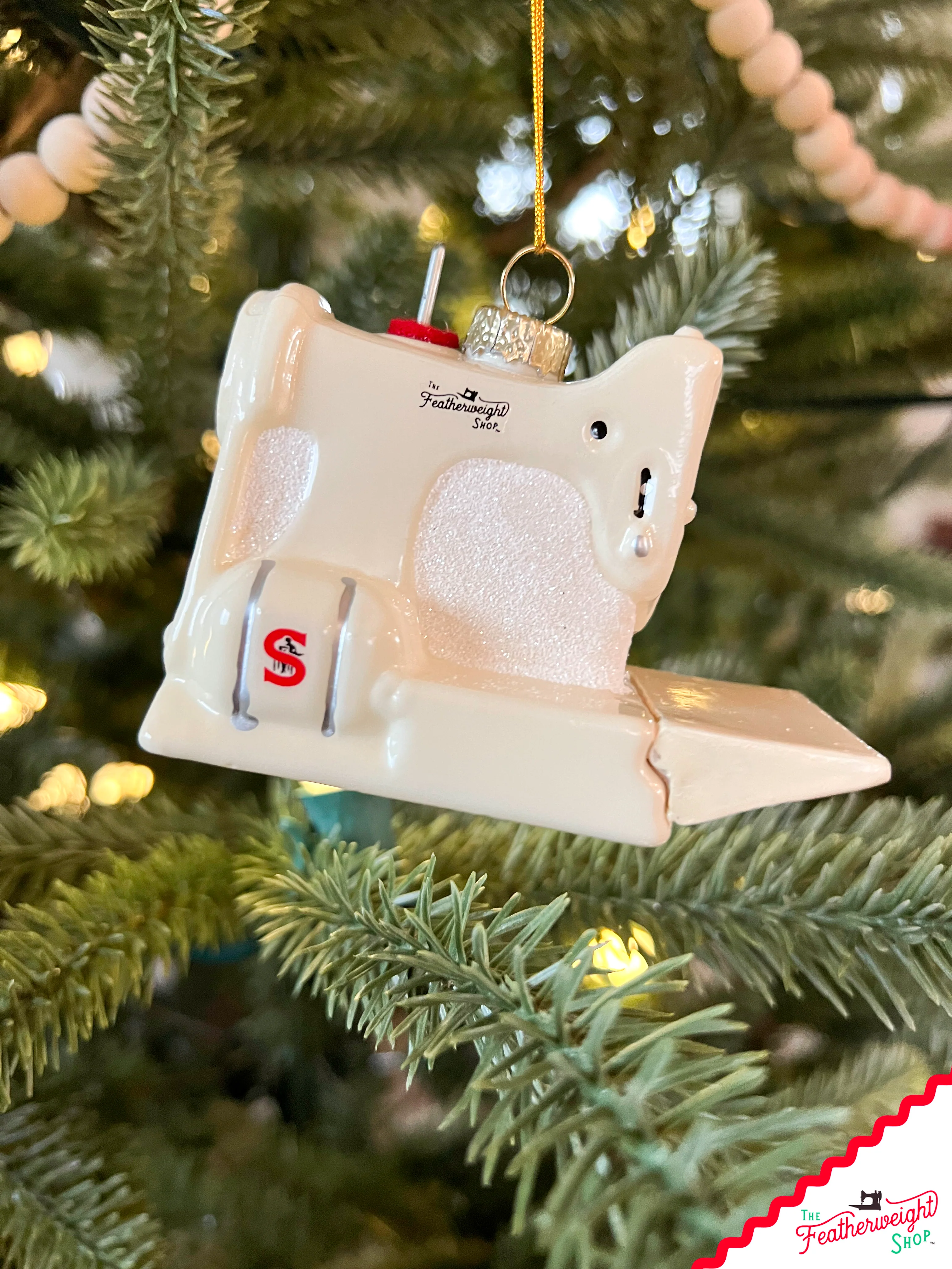 Christmas ORNAMENT, White Singer Featherweight Blown Glass Collectible - Image 6