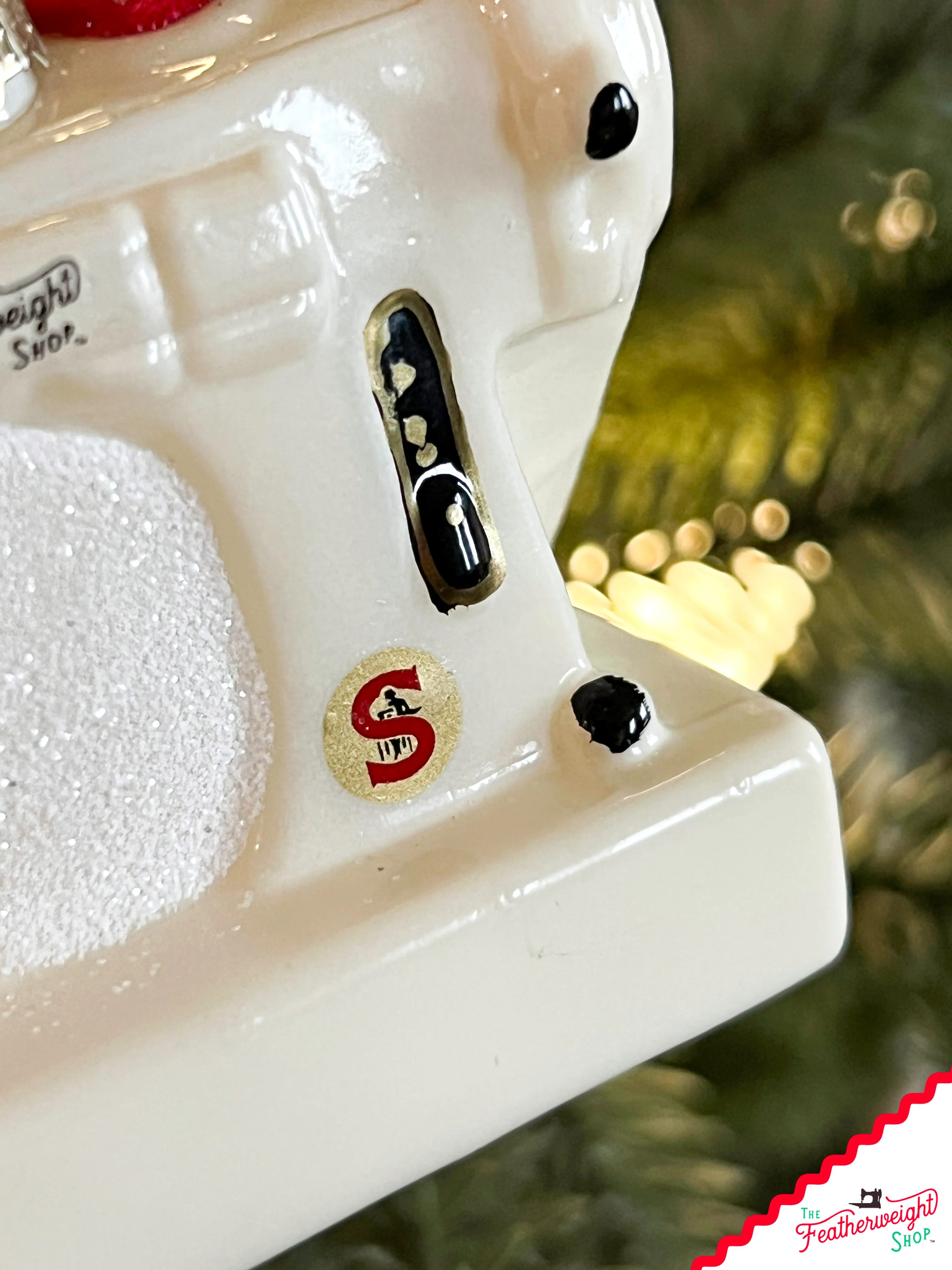Christmas ORNAMENT, White Singer Featherweight Blown Glass Collectible - Image 7