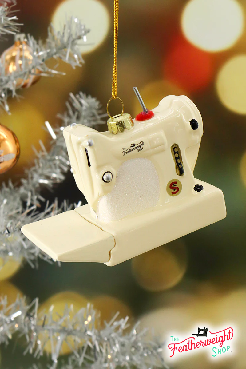 Christmas ORNAMENT, White Singer Featherweight Blown Glass Collectible - Image 9